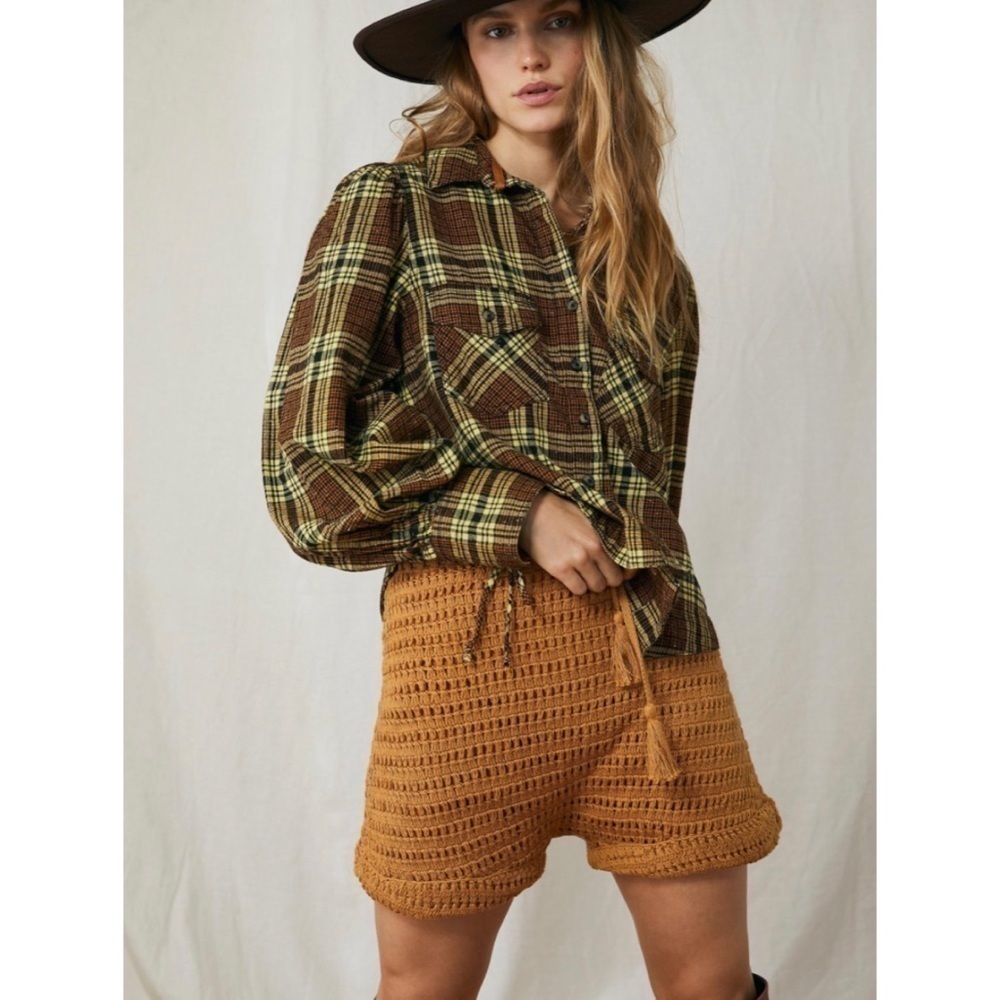 𝅺Free People Sun City Plaid Distressed Shirt NWT